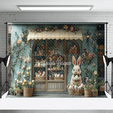 Lofaris Green Floral House Bunny Eggs Easter Photo Backdrop